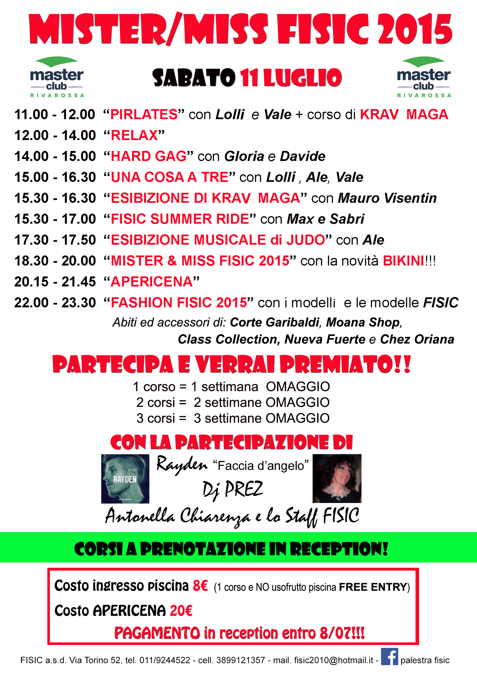 Prenotazioni CORSI ed APERICENA solo esclusivamente in reception!!!